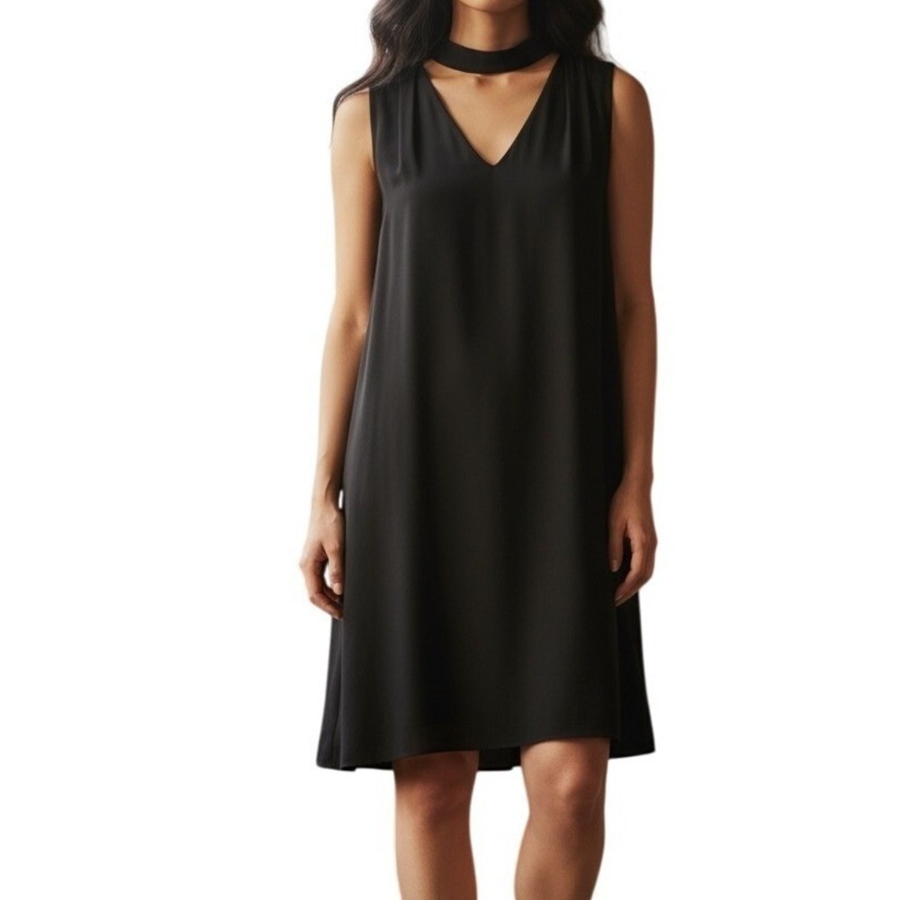 WHITE HOUSE BLACK MARKET‎ Black Sleeveless Choker Neck Shift Dress EUC Size 6